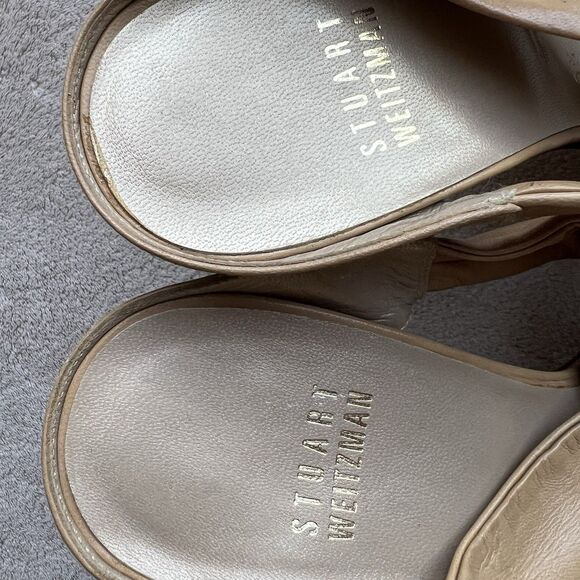 Stuart Weitzman Camel Brown Leather Slide Heeled Sandals Women 5.5 M Crossover - Picture 14 of 16